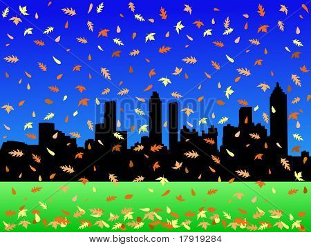 Atlanta Skyline düşen sonbahar yaprakları