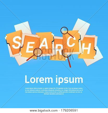 Paper Document Search Magnifying Glass Paperwork Business Concept Flat Vector Illustration