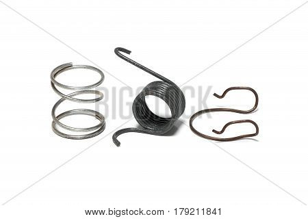 Metal spring isolated on white background, closep