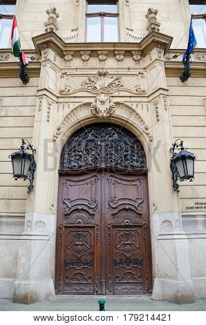 Vintage Door Of The Metropolitan Ervin Szabo Library In Budapest
