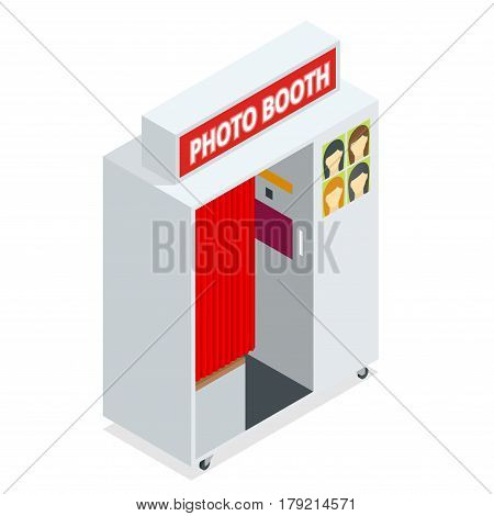 Isometric Compact Photo Booth. Flat 3d isometric illustration. For infographics and design games. Photorealistic and Template photo design