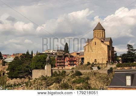 Metekhi Church And The Statue Of King Vahtang Gorgasali