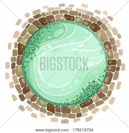 natural stone bricks pond top view vector illustration