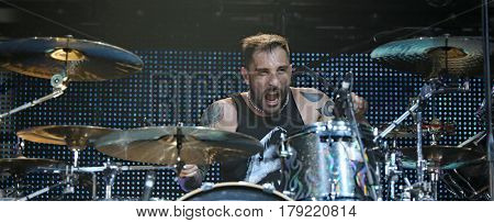 Padua Padova, Pd, Italy - March 29, 2017: Luca Martelli Drummer Of Litfiba An Italian Rock Band On T