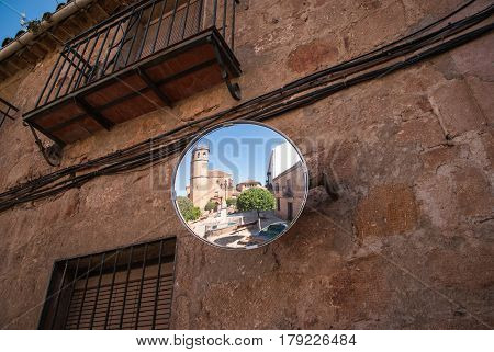 Medieval castle reflected in the mirrow, Spain