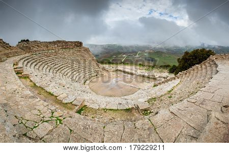 Greek Theatre Of Segesta, Historical Landmark In Sicily, Italy