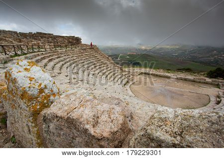 Greek Theatre Of Segesta, Historical Landmark In Sicily, Italy