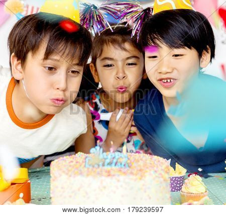 Happiness group of cute and adorable children having birthday party