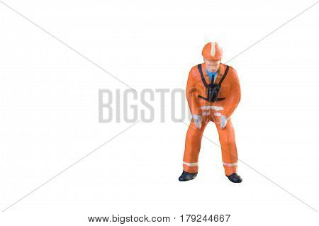 Miniature people engineer and worker occupation isolated with clipping paht on white background. Elegant Design with copy space for placement your text mock up for industrial and construction conce