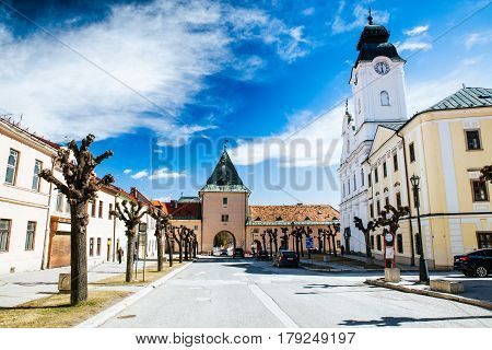 LeVOCA SLOVAKIA - MARCH 19: Historic Kosicka gate in centre of city on March 19 2017 in Levoca