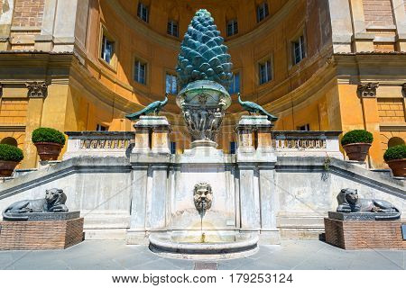 The Fontana della Pigna (The Pine cone fountain) in Vatican, Rome, Italy