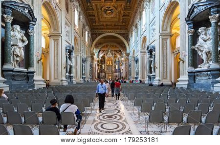 ROME, ITALY - MAY 14, 2014: Interior of the Basilica di San Giovanni in Laterano (Papal Archbasilica of St. John Lateran).This basilica is the most important in the Catholic world.