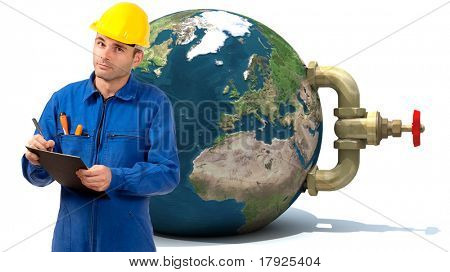 Obrázek instalatér se zemí s kohoutem k němu připojené