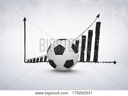 Digital composite of 3D Football with rising incremental chart drawings on white background