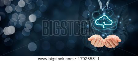 Cloud computing concept - connect to cloud. Businessman or information technologist with cloud computing icon.