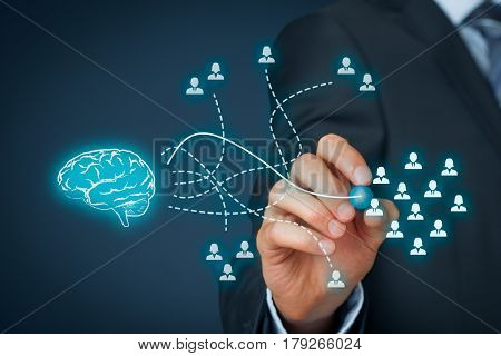 Long way from idea (product concept) to customers. Marketing business vison and mass marketing concept.