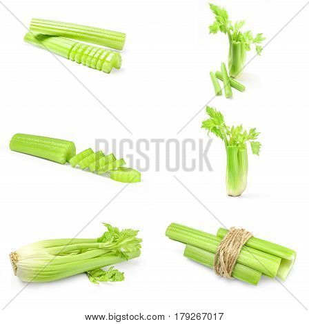 Collage of celeriac isolated on a white background cutout