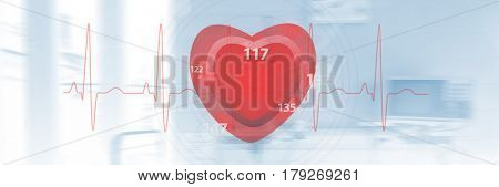 Application of heart rate against equipments at hospital room 3d