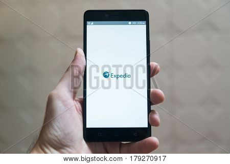 Nitra, Slovakia, March 24, 2017: Expedia application logo on smartphone