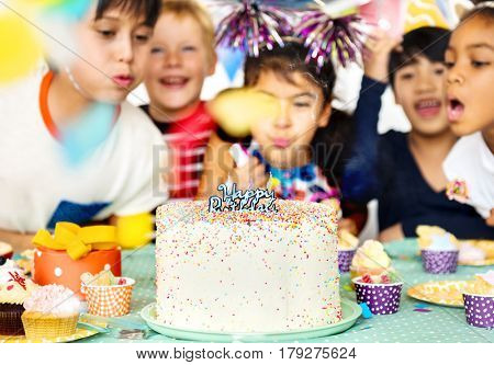 Happiness group of cute and adorable children having birthday party