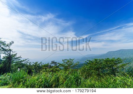 Beautiful Mountains Natural Landscape And Blue Sky From View Point Pangsida National Park Thailand.