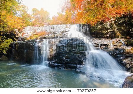 Pang Sida Waterfall In Autumn Tropical Forest Of National Park Thailand