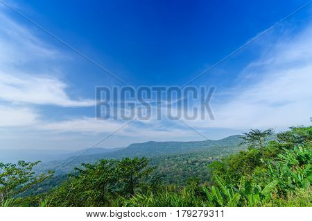 Beautiful Mountains Natural Landscape And Blue Sky From View Point Pangsida National Park Thailand.
