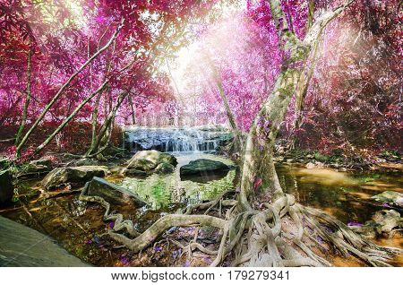 Pang Sida Waterfall In Autumn Tropical Forest Of National Park Thailand