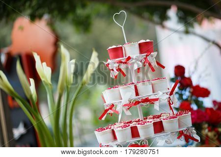 The cute cupcakes on stand for party