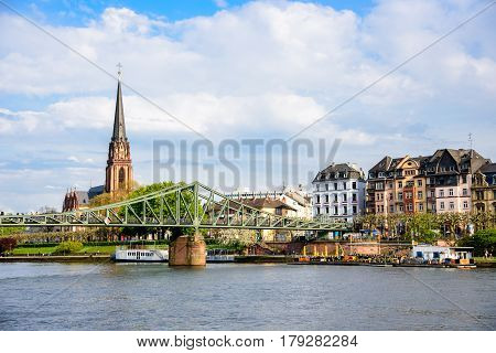 The River Main In Frankfurt From Above, Germany.