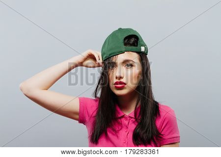 Woman Confidence Self Esteem Portrait Concept gray background