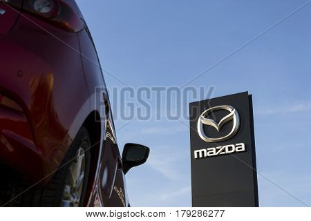 Prague, Czech Republic - March 31: Mazda 3 Car In Front Of Dealership Building On March 31, 2017 In