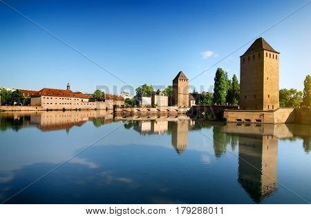 Covered bridge Pont Couverts in Strasbourgh in the district Petite France, Alsace