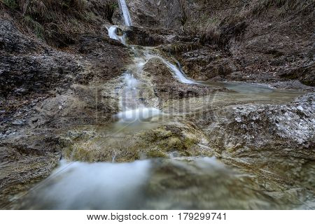 the high Nixenfall Waterfall in the Austrian Alps