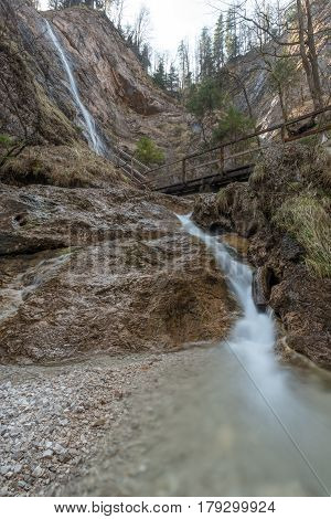 the high Nixenfall Waterfall in the Austrian Alps