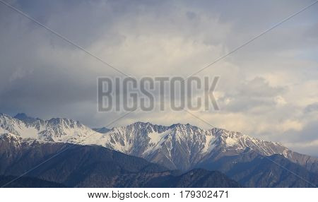 DEQIN CHINA - APR 16 2015: Morning View of Meili Snow Mountain Nature Reserve. a famous landscape in Deqin Yunnan China.