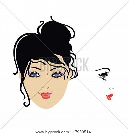 Front side view of woman's face isolated on white background. Vector illustration.