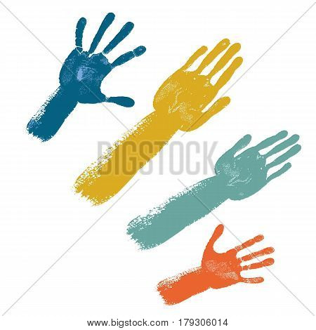Voting colored hands isolated on white background vector illustration