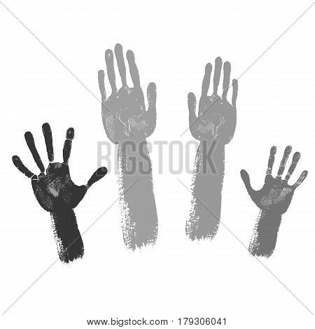 Voting grey hands isolated on white background vector illustration