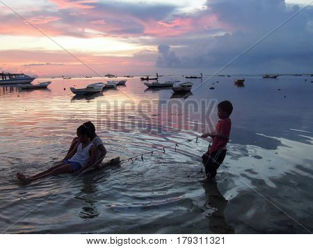 Colorful Sunset In Nusa Lembongan On Indonesia