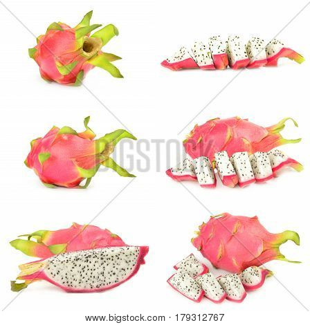 Collection of dragon fruit isolated on a white background with clipping path