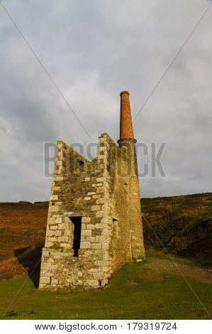 Ruined beam engine house for Wheal Prosper Tin Mine. Rinsey Cornwall England United Kingdom.