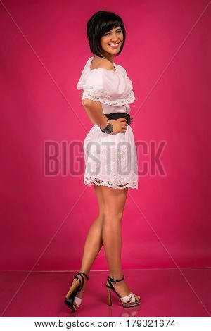 portrait of beautiful fashionable girl in the studio