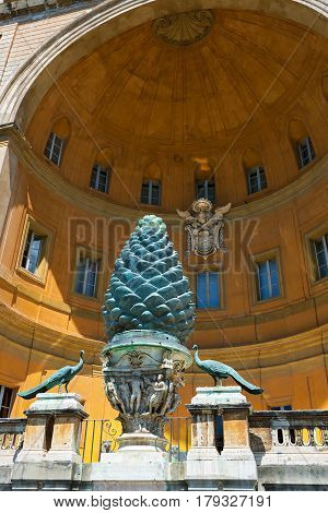 The Fontana della Pigna (The Pine cone fountain) in Vatican City, Rome, Italy