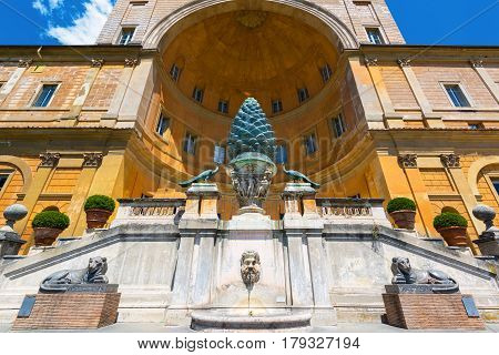 The Fontana della Pigna (The Pine cone fountain) in Vatican, Rome, Italy