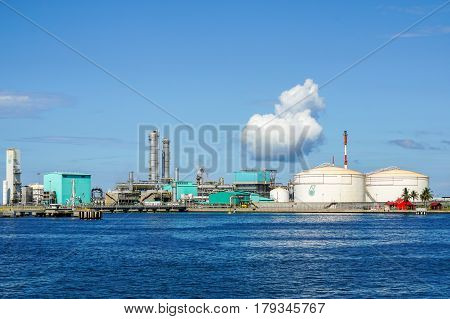 Labuan,Malaysia-Mac 25,2017:View of the Petronas Methanol at Rancha Rancha Industrial,Labuan,Malaysia.Petronas Methanol Labuan engages in the production of methanol and Malaysian oil & gas.