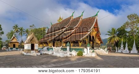 Wat Xieng Thong temple, Luang Prabang, Laos. Panorama shot