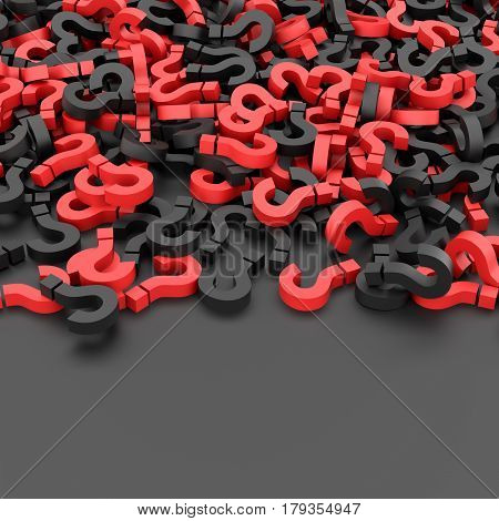 Black and red question marks background. 3D Rendering.