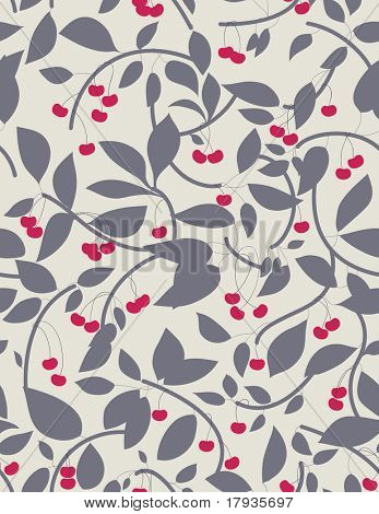 Vektor seamless Pattern Anzeige Blätter und Kirschen.