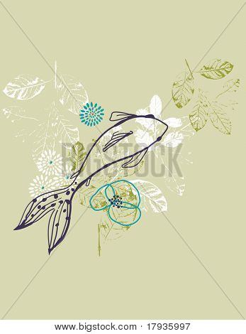 Kwiatowy grafikę wektorową z Koi fish